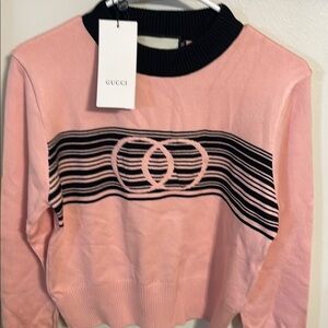 Gucci Pink and Black Crew Neck Sweater with Logo